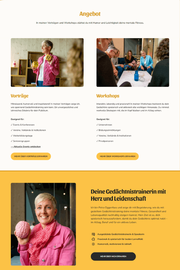 Screenshot einer professionellen Webseite für eine Gedächtnistrainerin aus Winterthur Schweiz
