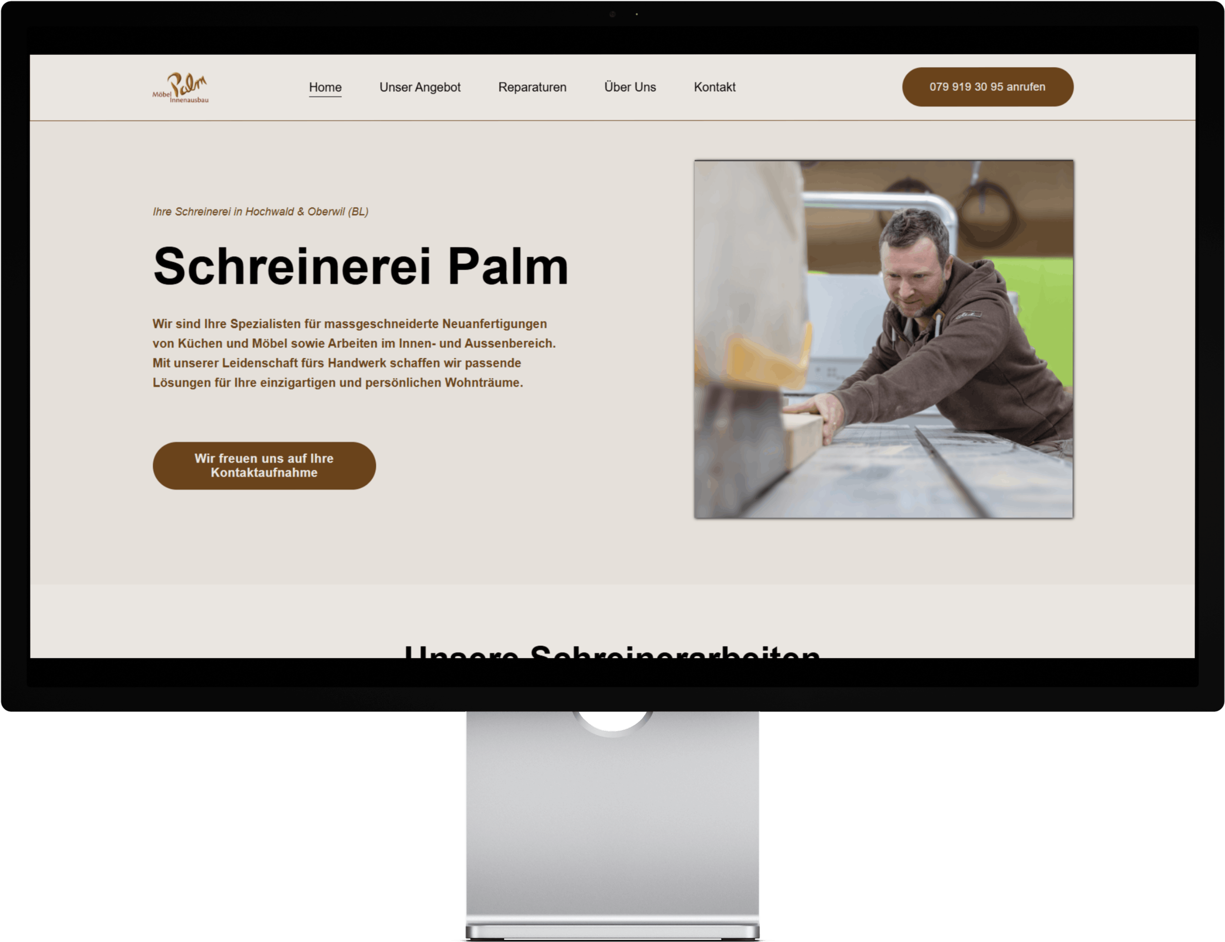 Screenshot einer professionellen Webseite für Schreinerei Palm aus Basel Land Schweiz