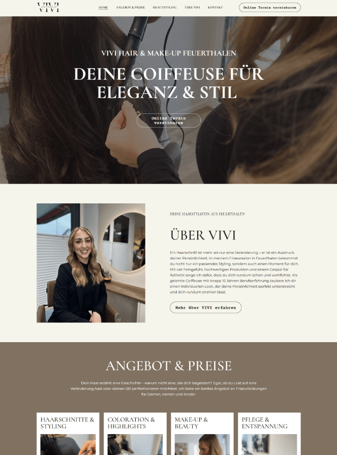 Webseite für VIVI Hair and Make Up Coiffeuse aus Schaffhausen