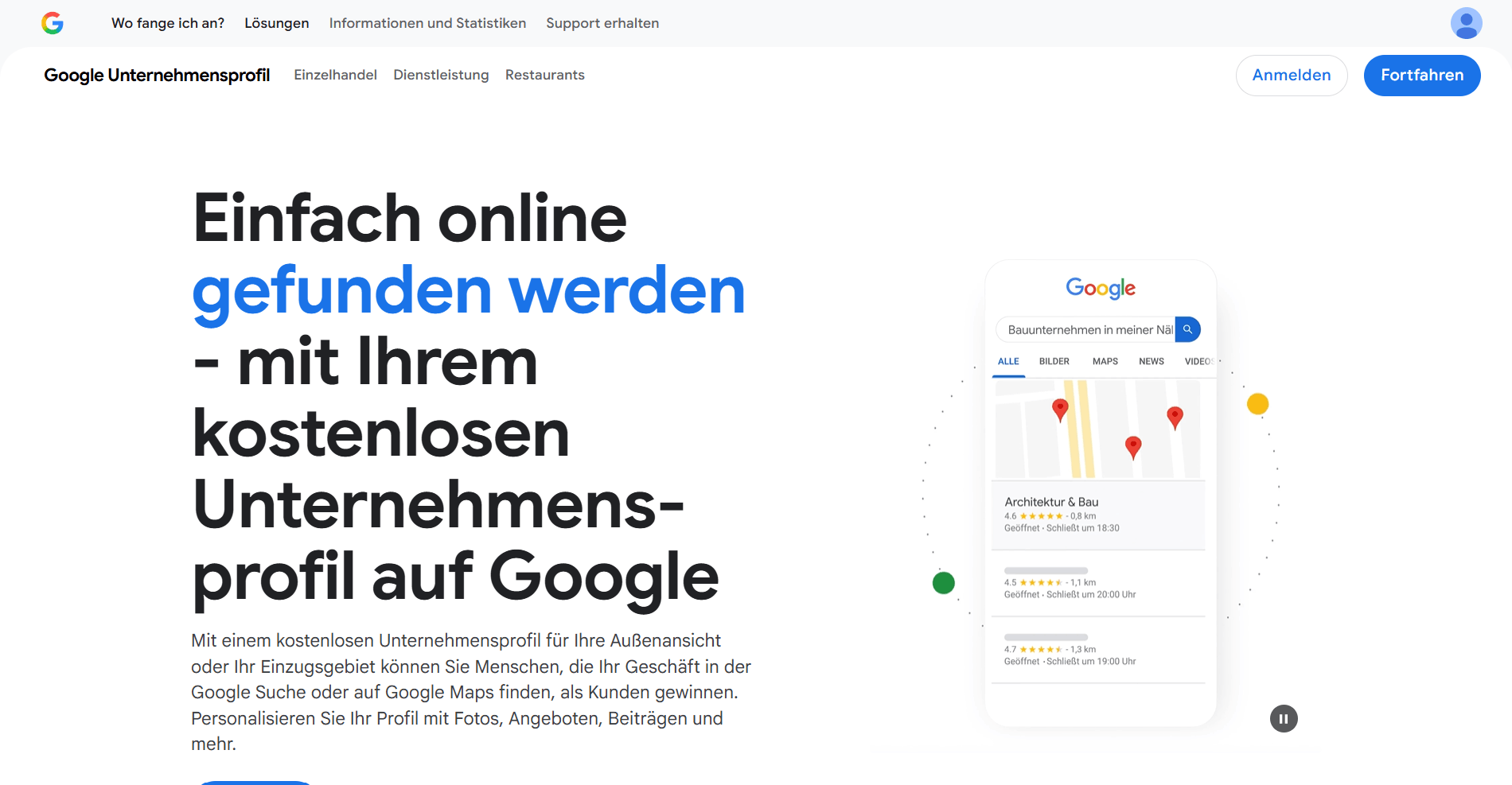 Screenshot Google Unternehmensprofil einrichten