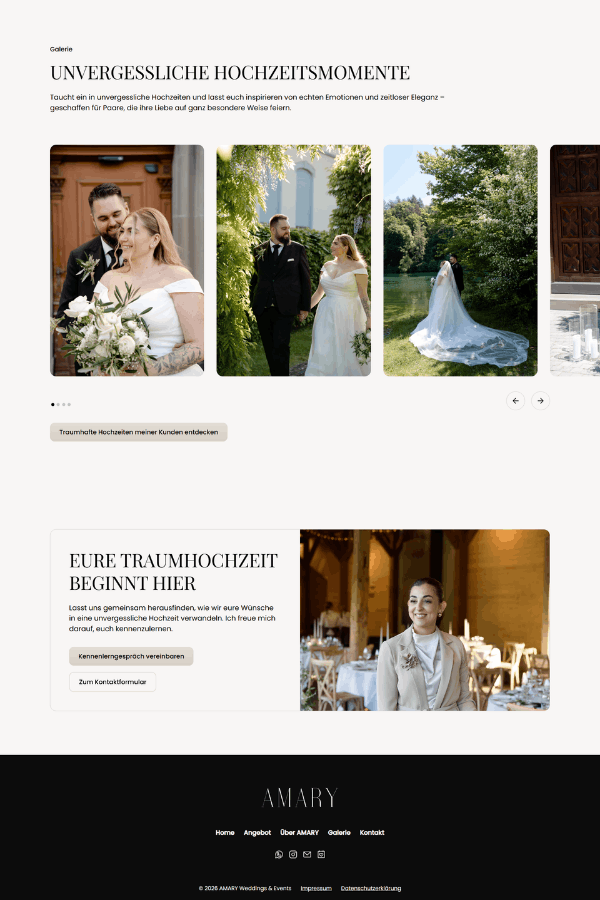 Screenshot einer professionellen Webseite für eine Hochzeitsplanerin aus Schaffhausen Schweiz