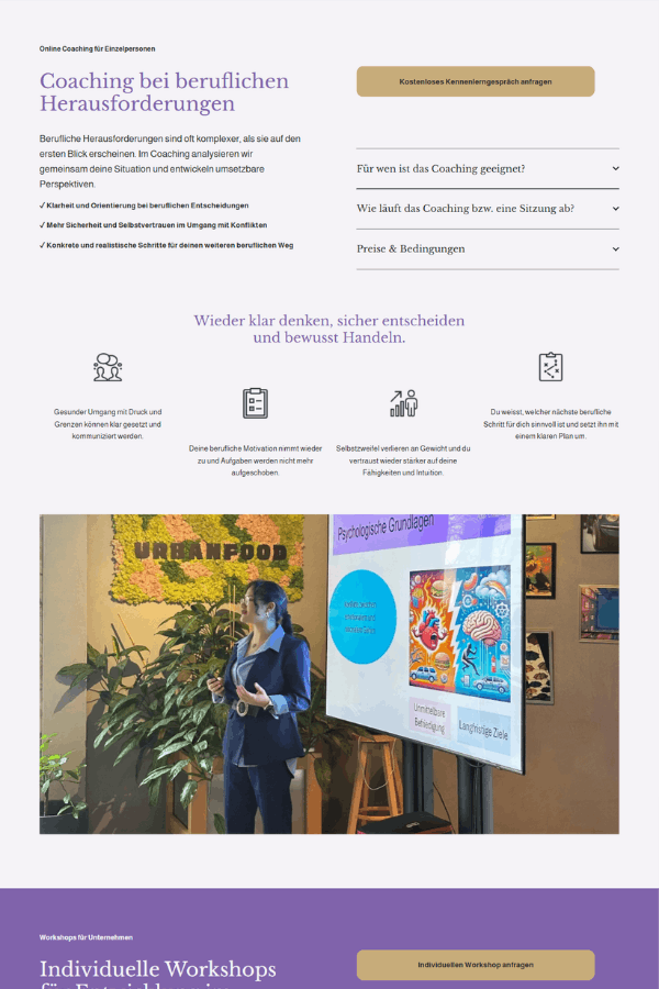 Screenshot einer professionellen Webseite für Aras Coaching aus Zuchwil Schweiz
