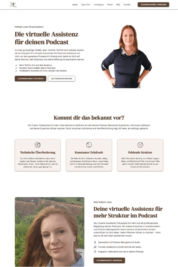 Webseite für virtuelle Assistentin aus der Schweiz