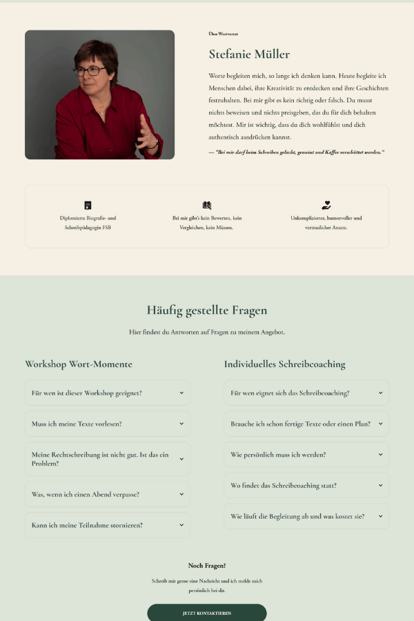 Screenshot einer professionellen Webseite für Wortvorrat Stefanie Müller aus Uster, Zürich, Schweiz