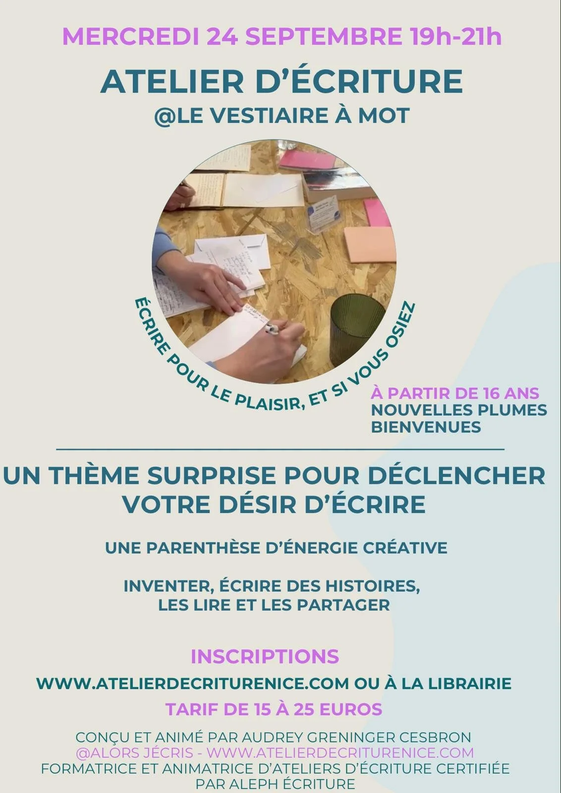 Atelier d’écriture - Alors j’écris “le soir” !
