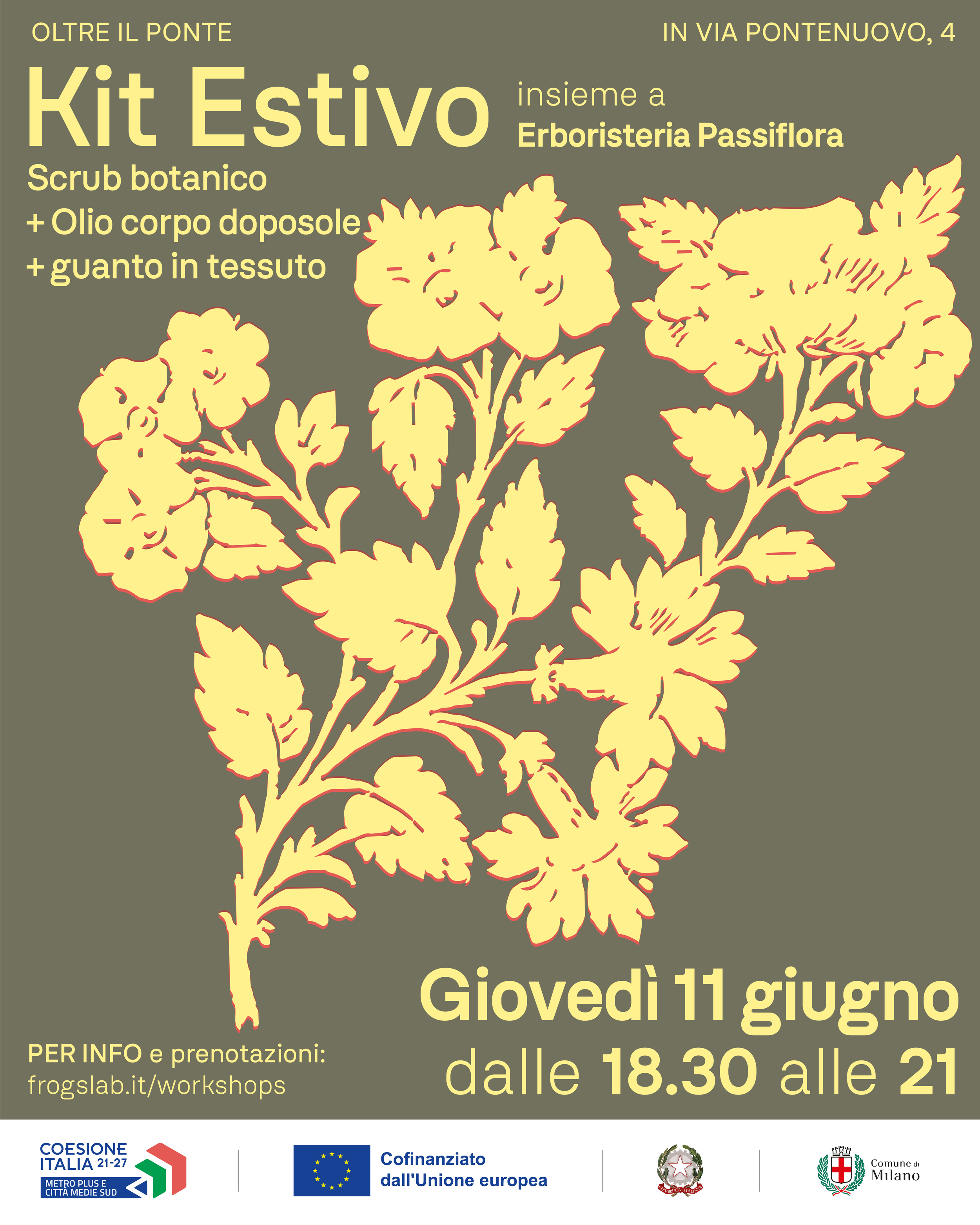 Kit Estivo: scrub botanico, olio corpo e guanto in tessuto con erboristeria Passiflora e Frogslab