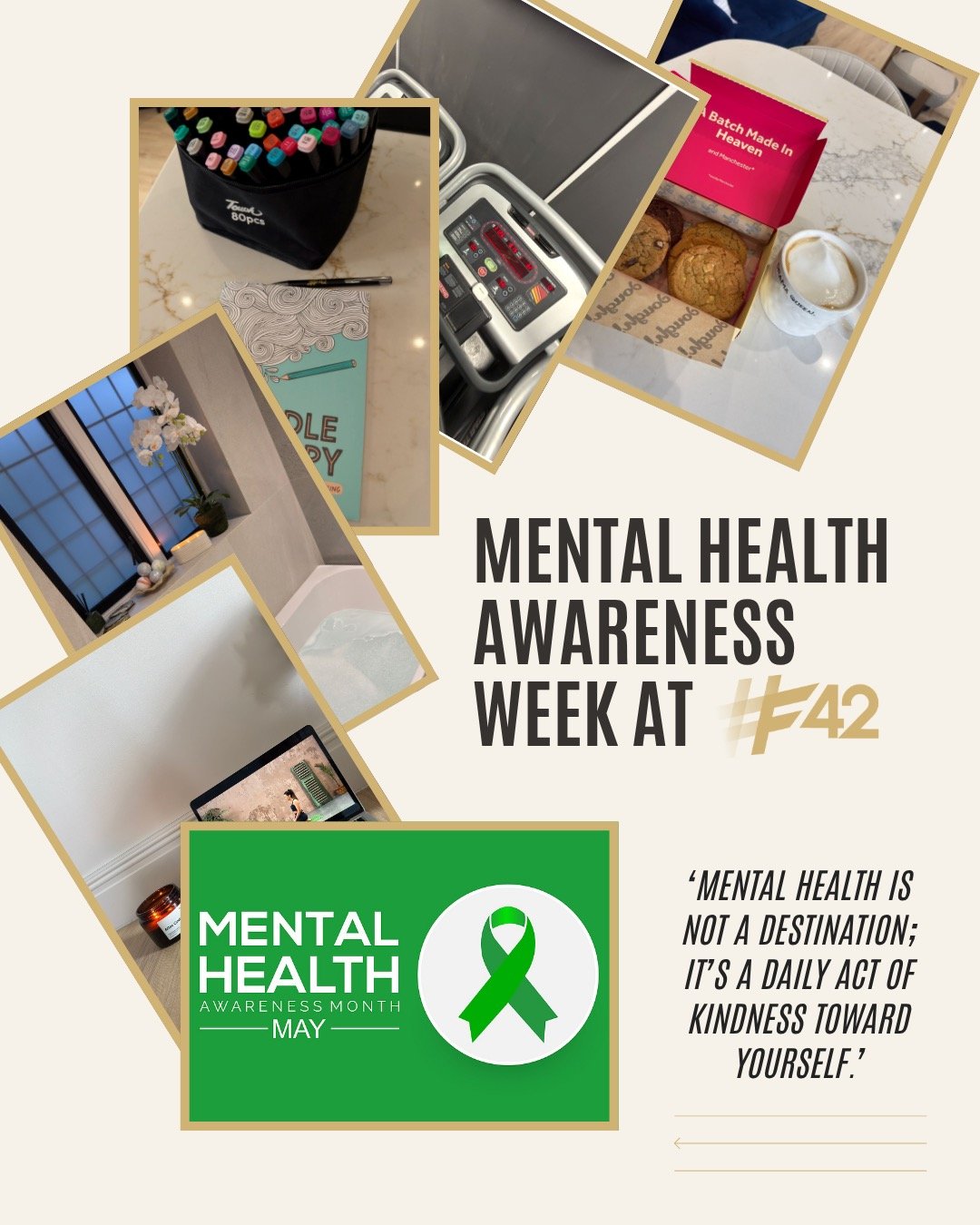 This year&rsquo;s theme for Mental Health Awareness Week was all about taking action, from the big to the small every day changes we can make to improve our mental health 🧠

👉 Swipe to see how we chose to take action and provide our team at F42 wit