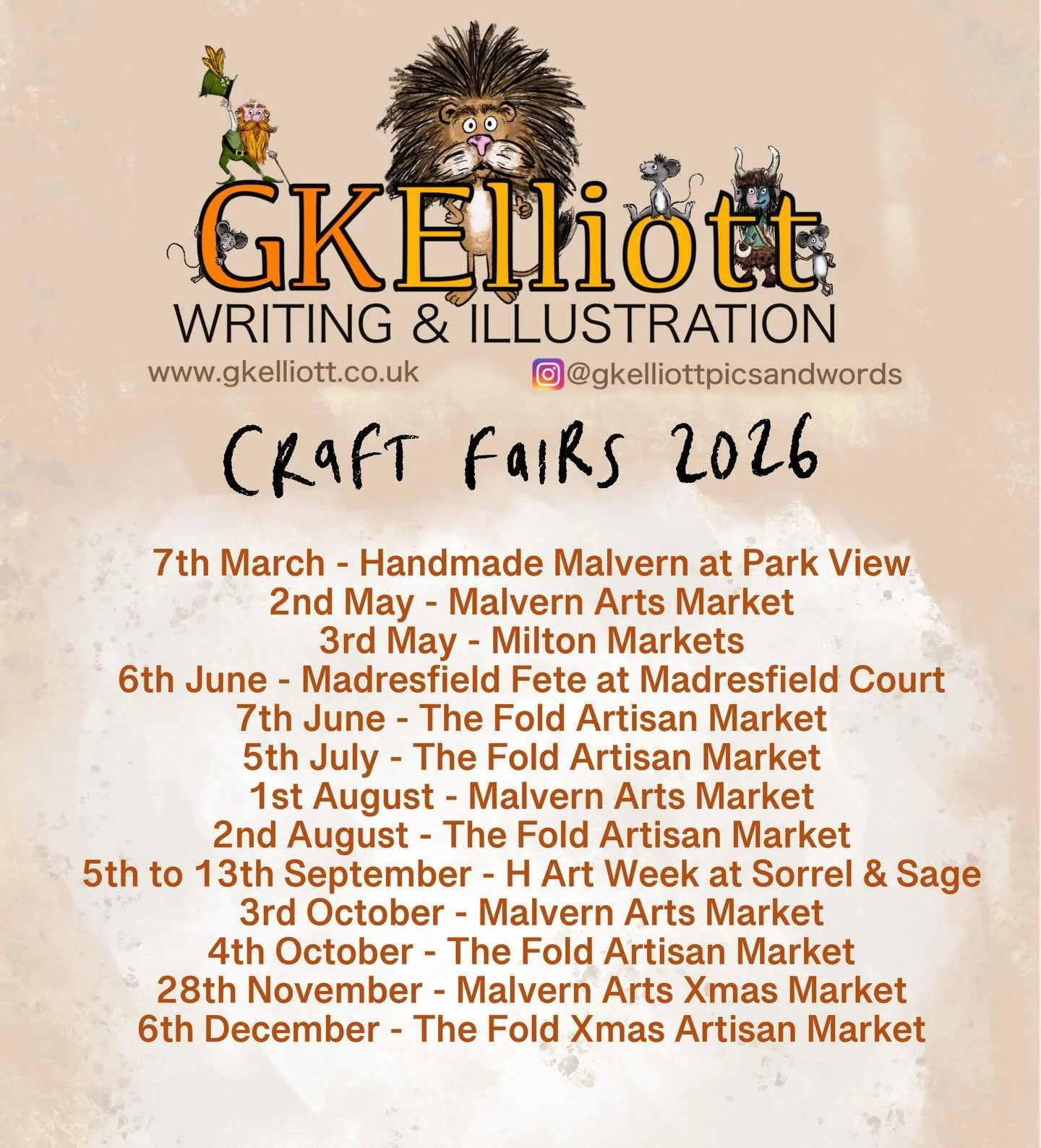 Very exciting to announce my Craft Fair dates so far for 2026!! 
There are hopefully a few more that will be added, but very happy to have a calendar filled with opportunities to share new work, meet new people and bring some silliness and smiles!

D