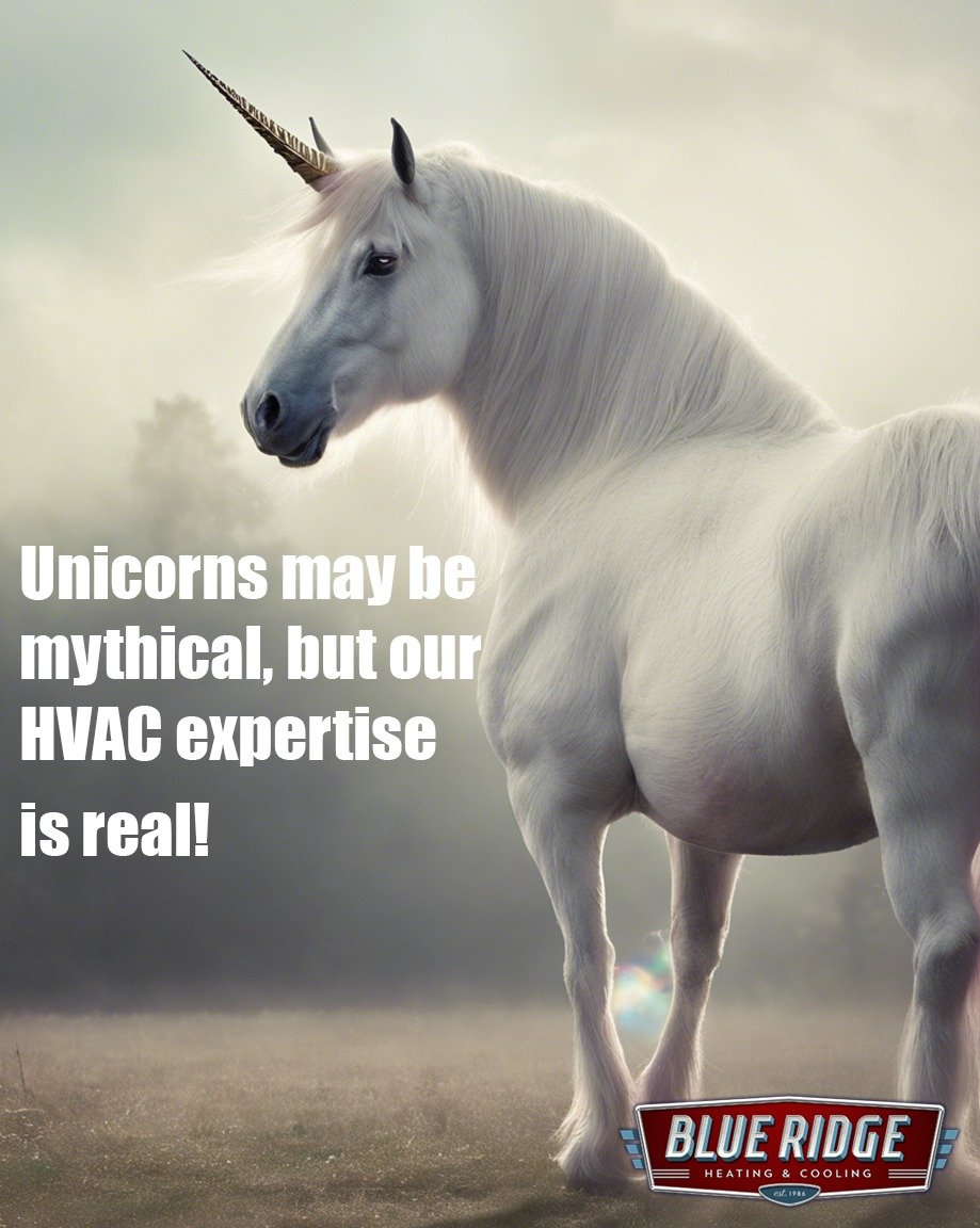 National Unicorn Day! Unicorns may be mythical, but our HVAC expertise is real! Experience the magic of reliable service with Blue Ridge Heating &amp; Cooling. #unicornday #HVACExperts