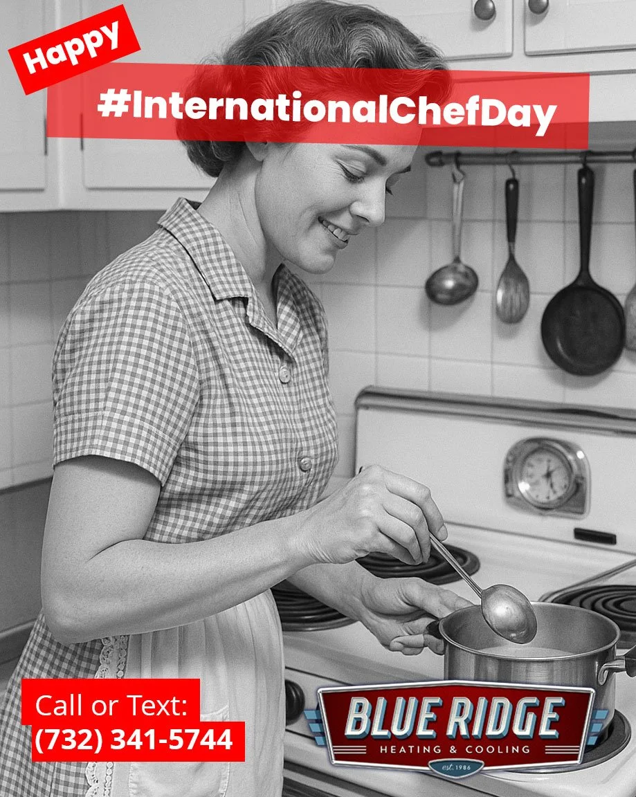 Cheers to every home chef out there on #InternationalChefDay! 👩‍🍳 Cooking a feast? Keep your kitchen cool & your home fresh with Blueridge HVAC. #BlueRidgeCares #KitchenComfort