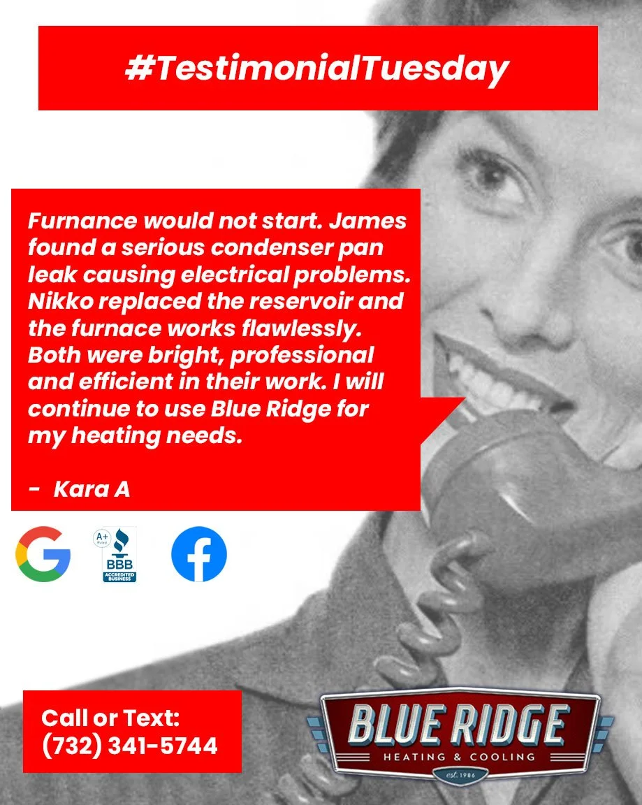 This is what keeps us going! 💙 No matter the job - big or small - we&rsquo;re honored to be your go-to HVAC team in NJ. #TestimonialTuesday #CustomerLove #BlueRidgeHVAC #HVACPros #HomeComfort
