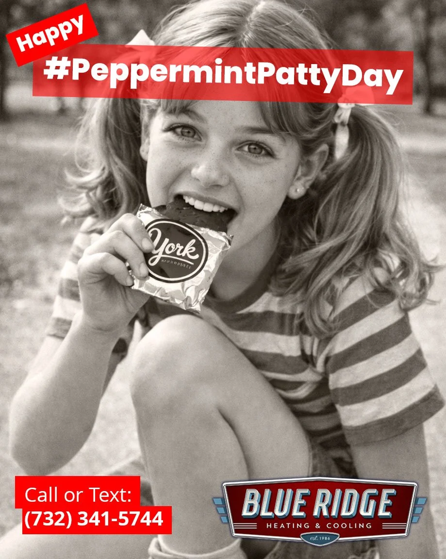 Cool minty vibes! 😋 Want cool AC this summer and cozy heat now? Let Blue Ridge HVAC prepare your system. #PeppermintPattyDay