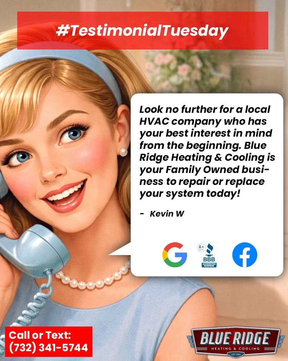 Your reviews mean everything to us 💙 From quick repairs to complete system installs, we&rsquo;re proud to keep homes across New Jersey comfortable all year long.
 #TestimonialTuesday #CustomerLove #BlueRidgeHVAC #NJHomes #ComfortExperts