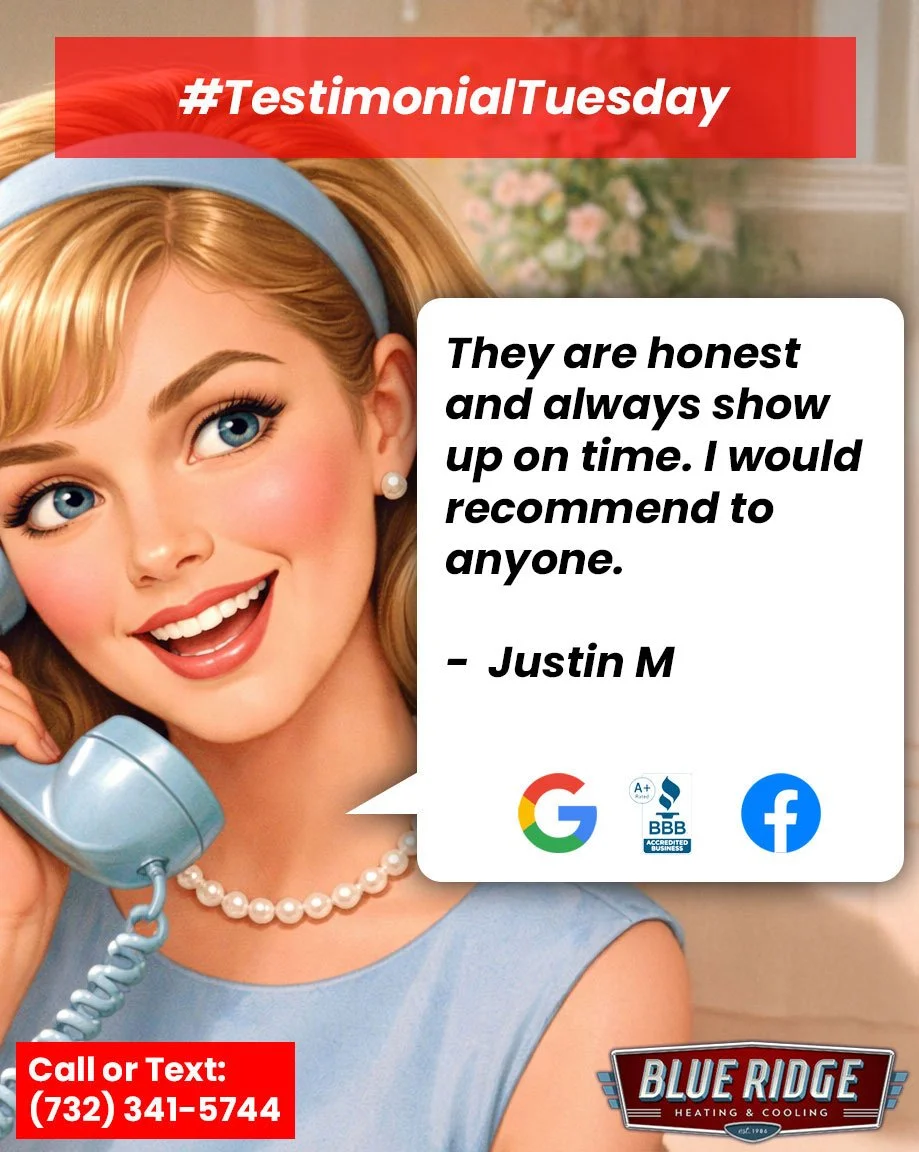 Your feedback fuels our passion 💙 Big installation or small repair &mdash; we&rsquo;re grateful for the trust you place in us to keep your New Jersey home comfortable. #TestimonialTuesday #HappyCustomers #BlueRidgeHVAC #NJHomes #ComfortExperts