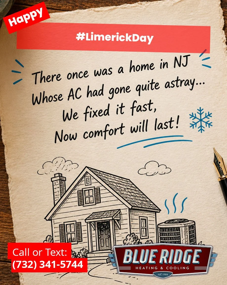 There once was a home in NJ
 Whose AC had gone quite astray&hellip;
 We fixed it fast,
 Now comfort will last! ❄️
 #LimerickDay #HVACFun