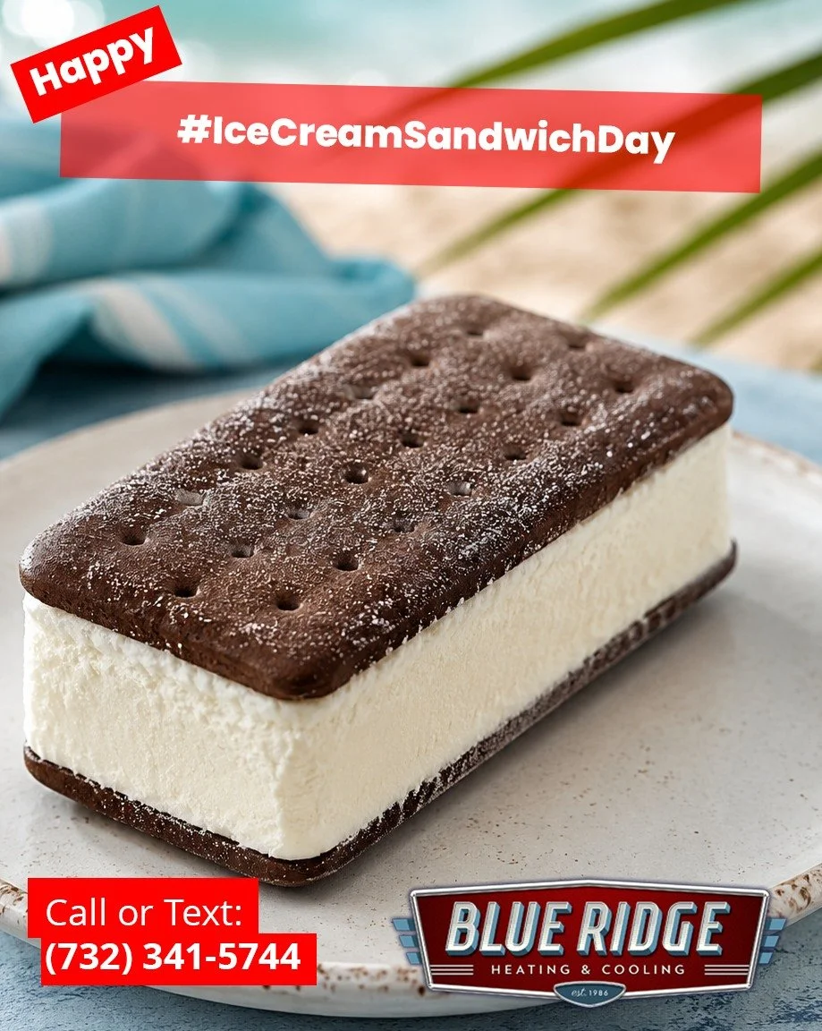 Ice cream sandwiches should melt in your mouth, not on your kitchen counter. Keep your home comfortably cool with help from Blue Ridge Heating &amp; Cooling. #IceCreamSandwichDay #BlueRidgeHVAC #StayCool #NJHVAC