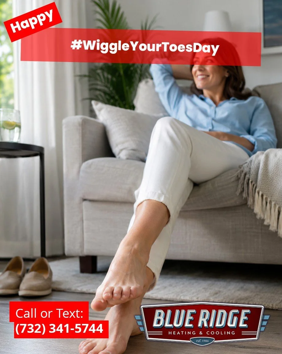 Kick off your shoes, wiggle your toes and enjoy a cool floor beneath your feet. Comfortable summer days start with dependable AC. #WiggleYourToesDay #BlueRidgeHVAC #StayCool #HomeComfort