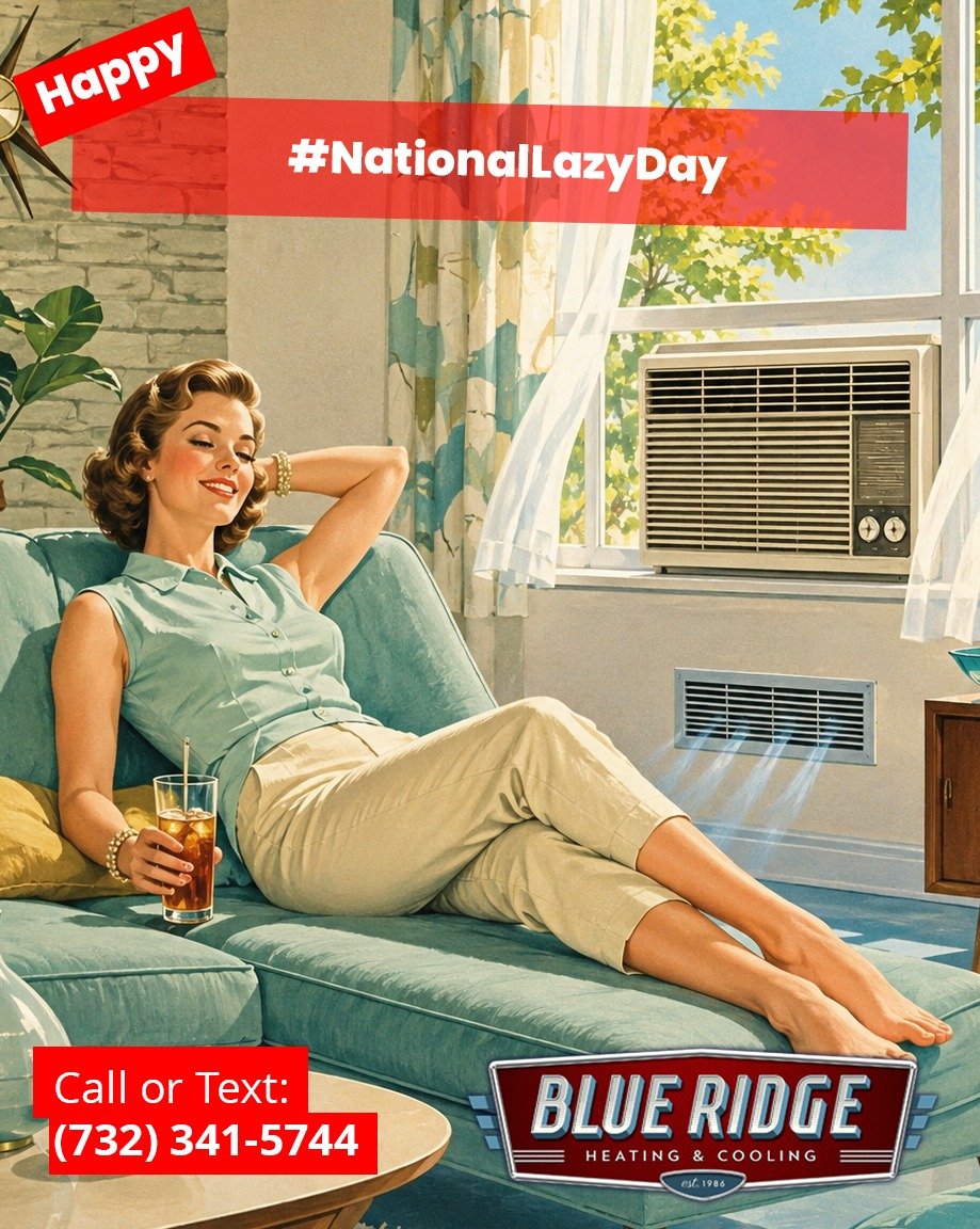 Today is your excuse to relax and let your air conditioner do the work. If your system is struggling, Blue Ridge is ready to help. #NationalLazyDay #BlueRidgeHVAC #ACRepair #NJHVAC