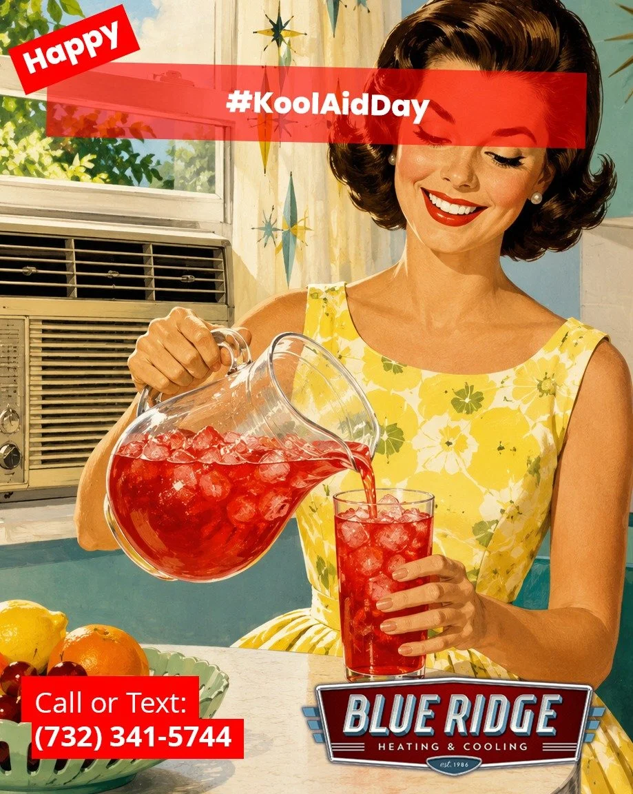A cold pitcher of Kool-Aid can cool you down. A dependable air conditioner can cool the whole house. #KoolAidDay #BlueRidgeHVAC #SummerComfort #NJHVAC