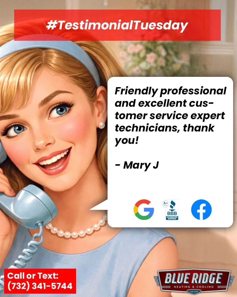 We&rsquo;re always thankful to hear from customers who had a great experience with our team. Your trust and support mean so much to everyone at Blue Ridge Heating &amp; Cooling!
#TestimonialTuesday #CustomerLove #BlueRidgeHVAC #NJHVAC #HomeComfort