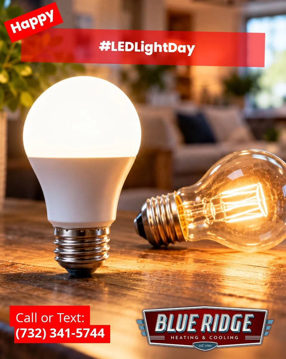 LEDs use a lot less energy than the old bulbs&mdash;and we're always fans of using less energy to get the job done. Happy National LED Light Day!
#LEDLightDay #BlueRidgeHVAC #EnergyEfficiency
