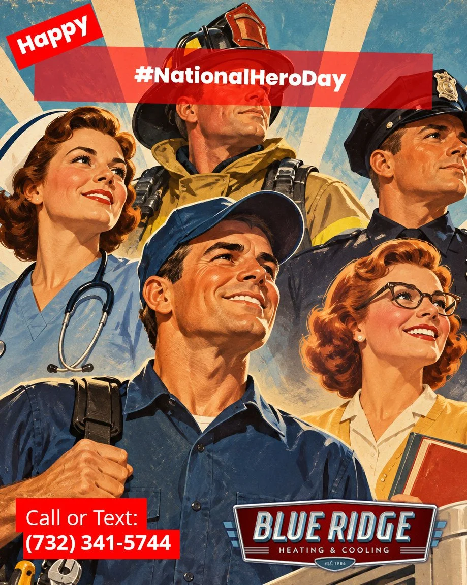 Not every hero wears a cape. Some wear scrubs. Some wear uniforms. Some drive fire trucks. Some teach classrooms. Some simply show up when somebody needs them. Here&rsquo;s to the everyday heroes in our communities.
#NationalHeroDay #BlueRidgeHVAC #N