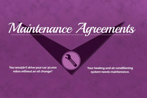 Purple maintenance agreements graphic with wrench symbol and HVAC maintenance reminder