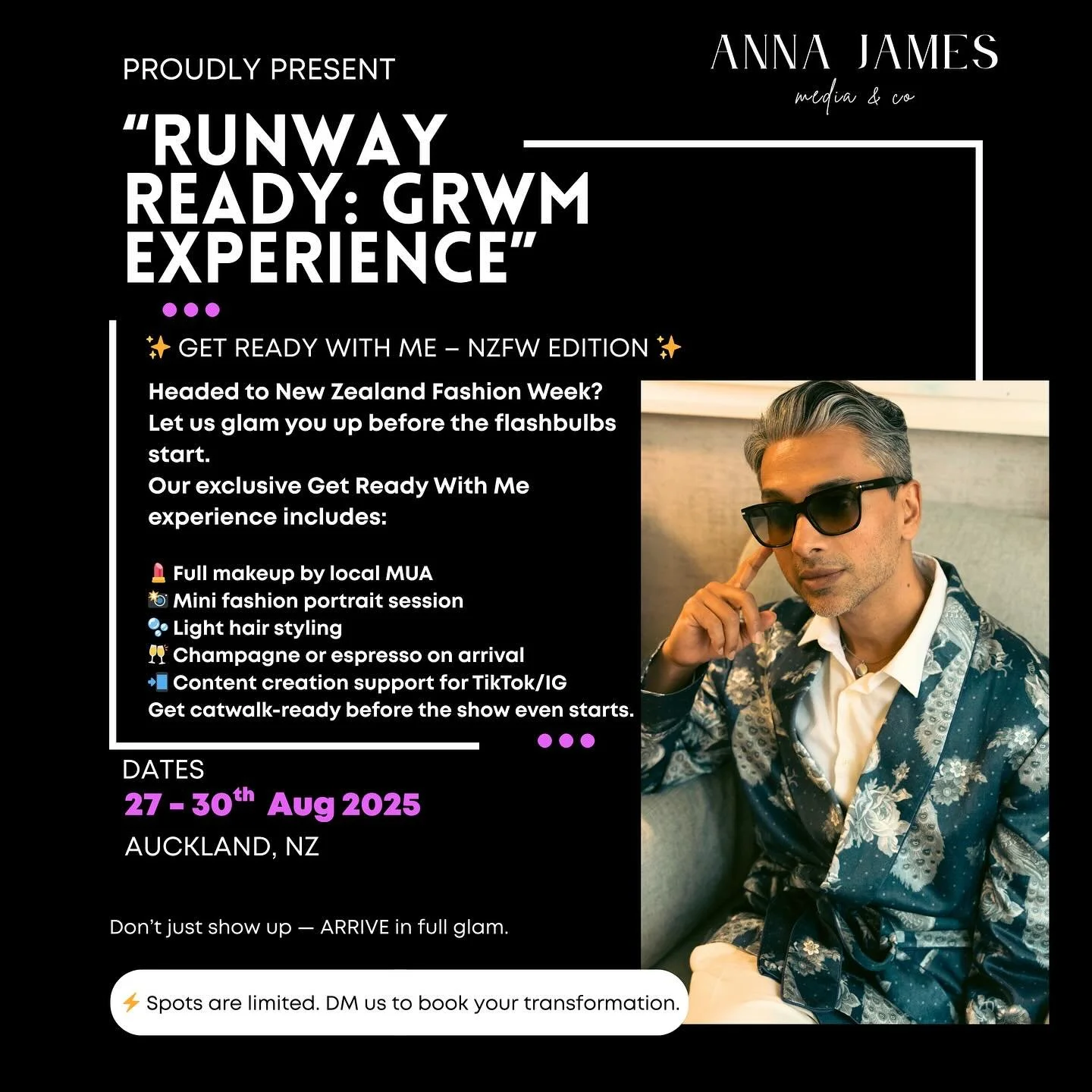 ✨ GET READY WITH US &ndash; NZFW 2025 ✨ 
Hi guys! We have a special announcement to make&hellip; 💥
 Nathan James and Anna Nguyen are heading to New Zealand Fashion Week 2025 &mdash; and we&rsquo;re opening up a few exclusive Get Ready With Me sessio