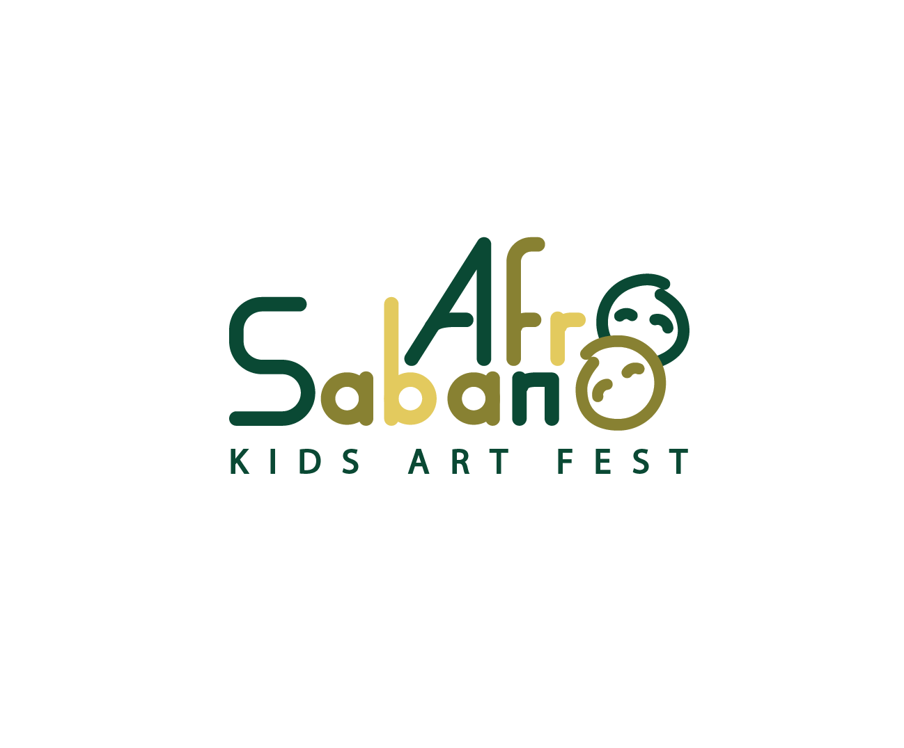 Logo for Africa Sabao Kids Art Fest featuring stylized text and two smiling face icons.