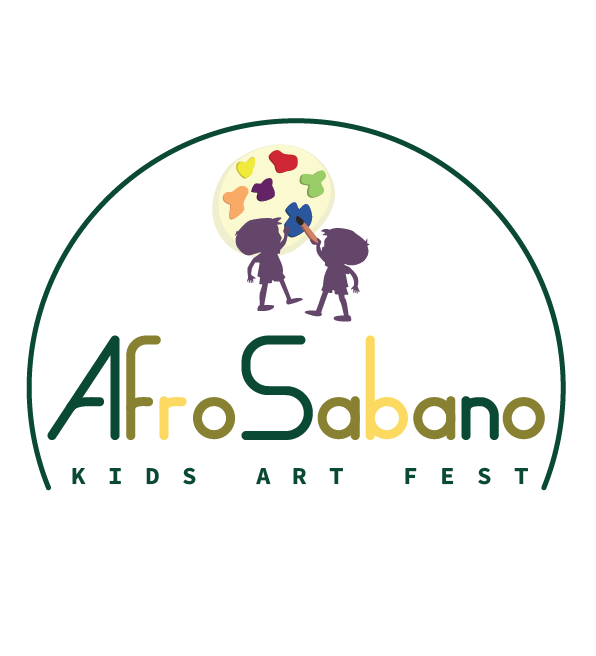 Logo for AfroSabano Kids Art Fest featuring two children painting a colorful heart-shaped design.