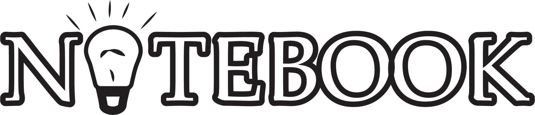 The image features the word "NOTEBOOK" with a lightbulb icon replacing the letter "O" in the word.