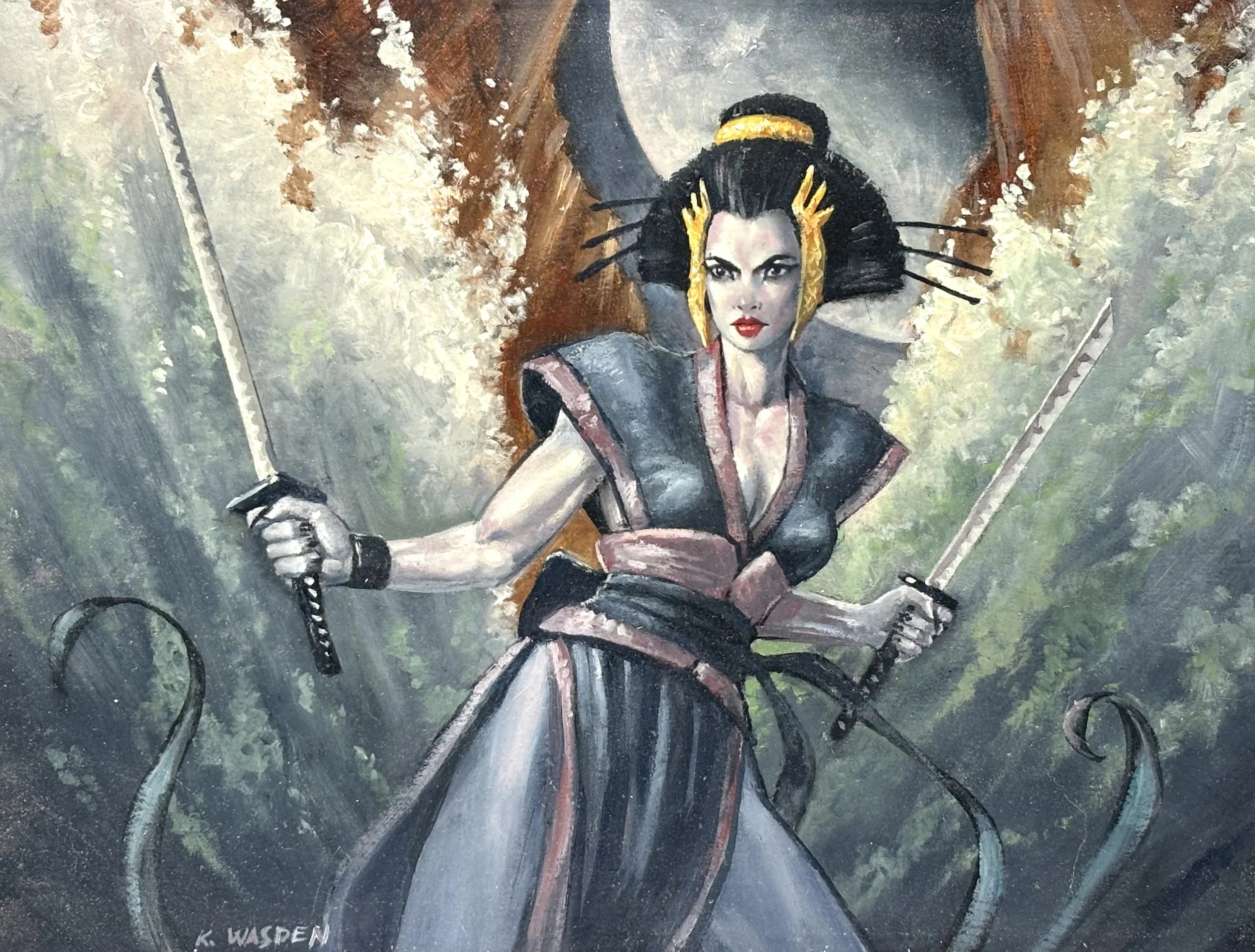 "Kuni Osaku," Legend of the Five Rings collectible card game, Alderac Entertainment Group. 12”x9”, Acrylic and Oils on Board. SALE: $350 (includes shipping in the USA).