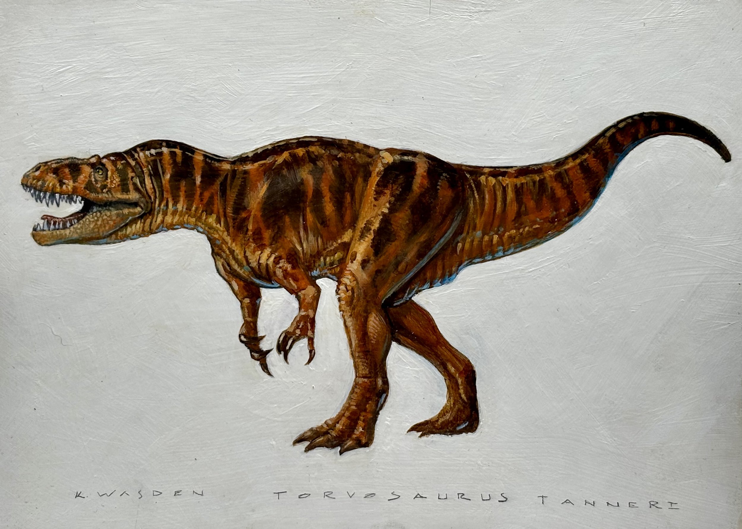 “Torvosaurus,” illustration for Dinosaur Park, acrylic on illustration board, approx. 10”x8”, $250 (includes shipping in the USA)