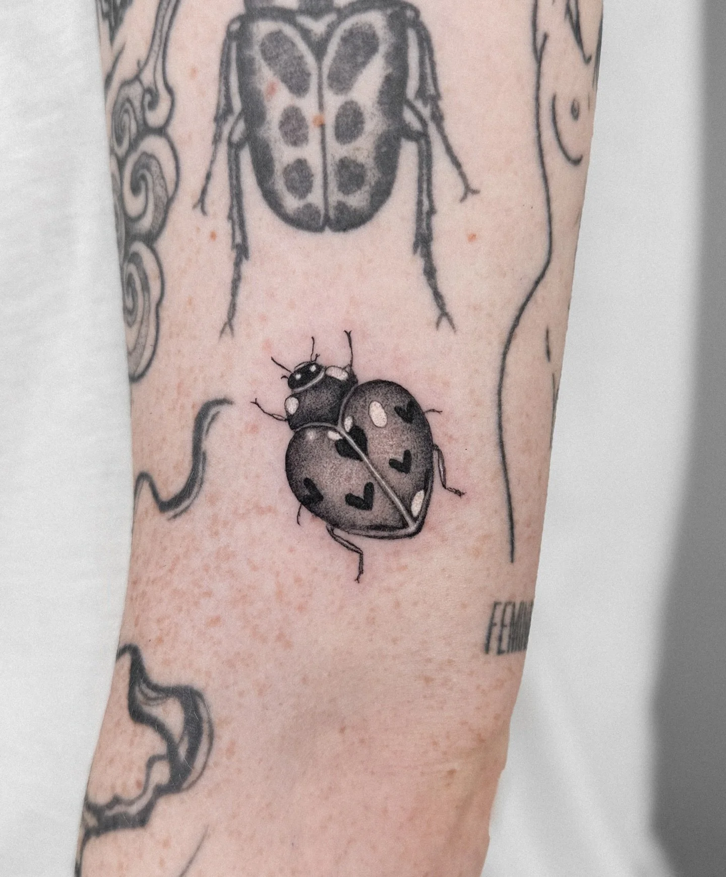 Little love bug 🐞❤️ Can&rsquo;t get enough of these. 
.
.
.
.
.
#amsterdamtattoo #bugtattoo #whimsicaltattoo #surrealismtattoo #haarlemcity