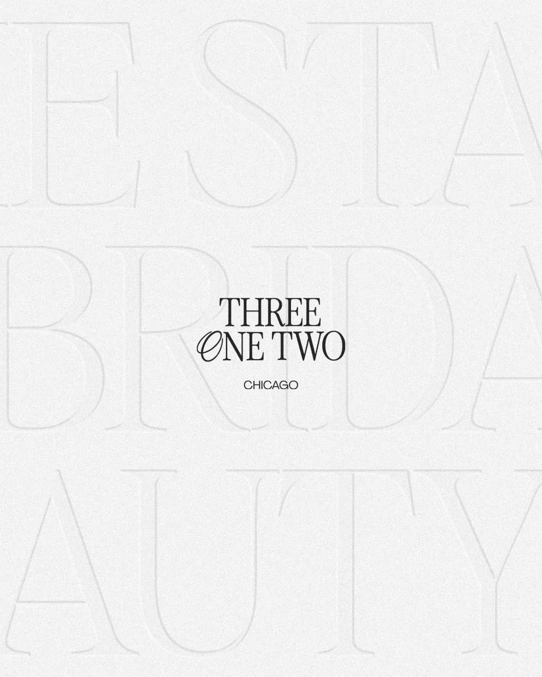Text reading 'Three One Two Chicago' on a light gray background with large, faint letters.