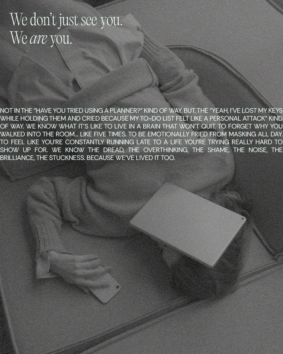 A person sitting on a bench with an open book and a smartphone on their lap, dressed in a hoodie and sweatpants; an inspirational quote overlaid on the image.