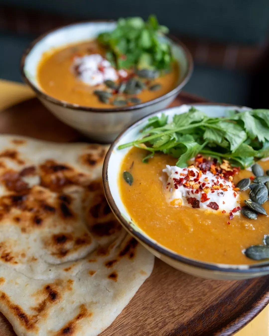 Dive into the flavours of our masoor dal! 🌶️🍠 Sweet potato, coriander, and warm naan &ndash; a symphony of tastes to elevate your dining experience. Spice up your day with this vegan delight! 🔥🌿