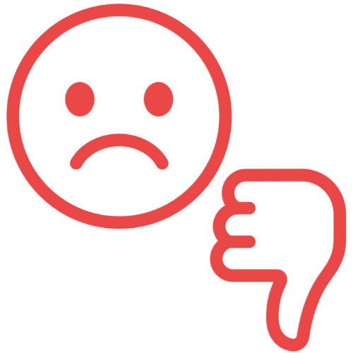 Gevoelens van afkeuring of ontevredenheid weergegeven door een boze gezichtssymbol met een duim omlaag.