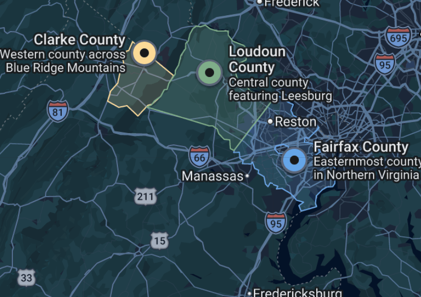 loudoun clarke adn fairfax county map