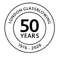 Logo celebrating 50 years for London Glassblowing from 1976 to 2026.