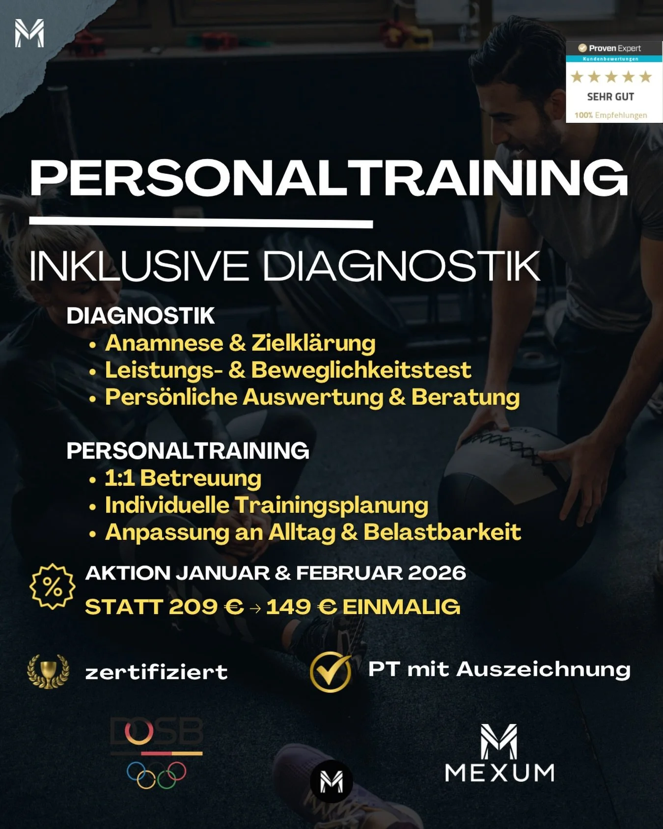 🏅Personaltraining inkl. Diagnostik
🌟Aktion im Januar &amp; Februar

Erfolgreiches Training beginnt nicht mit &Uuml;bungen, sondern mit Analyse. Deshalb kombinieren wir bei Motus professionelle Diagnostik mit echtem 1:1 Personaltraining.

🔔Bereits 