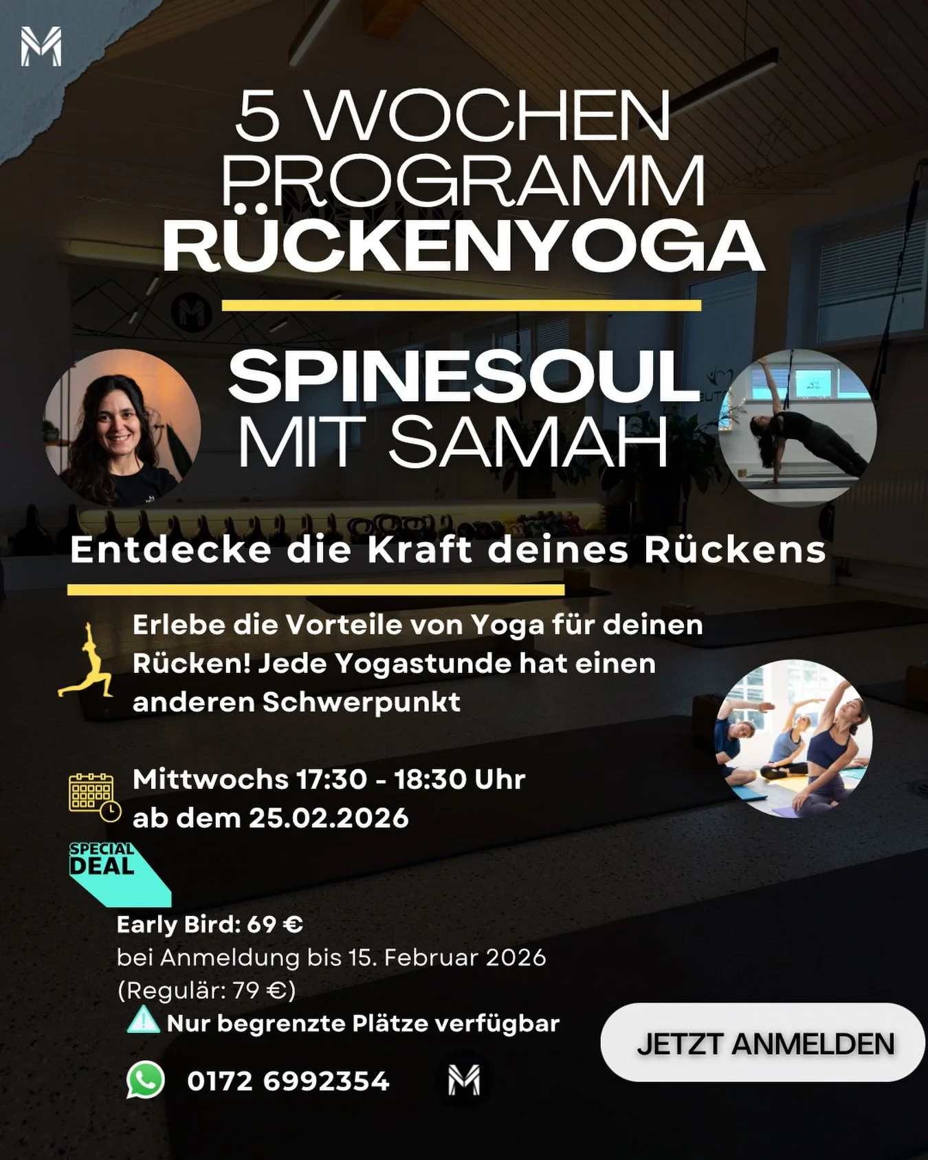 Der Kurs war schnell ausgebucht &ndash; deshalb kommt er zur&uuml;ck.

🧘🏻&zwj;♀️SPINESOUL &ndash; R&uuml;cken-Yoga mit Samah
@sayoar_yoga 

Nach der sehr positiven Resonanz haben wir uns entschieden, dieses bew&auml;hrte R&uuml;cken-Yoga-Programm e