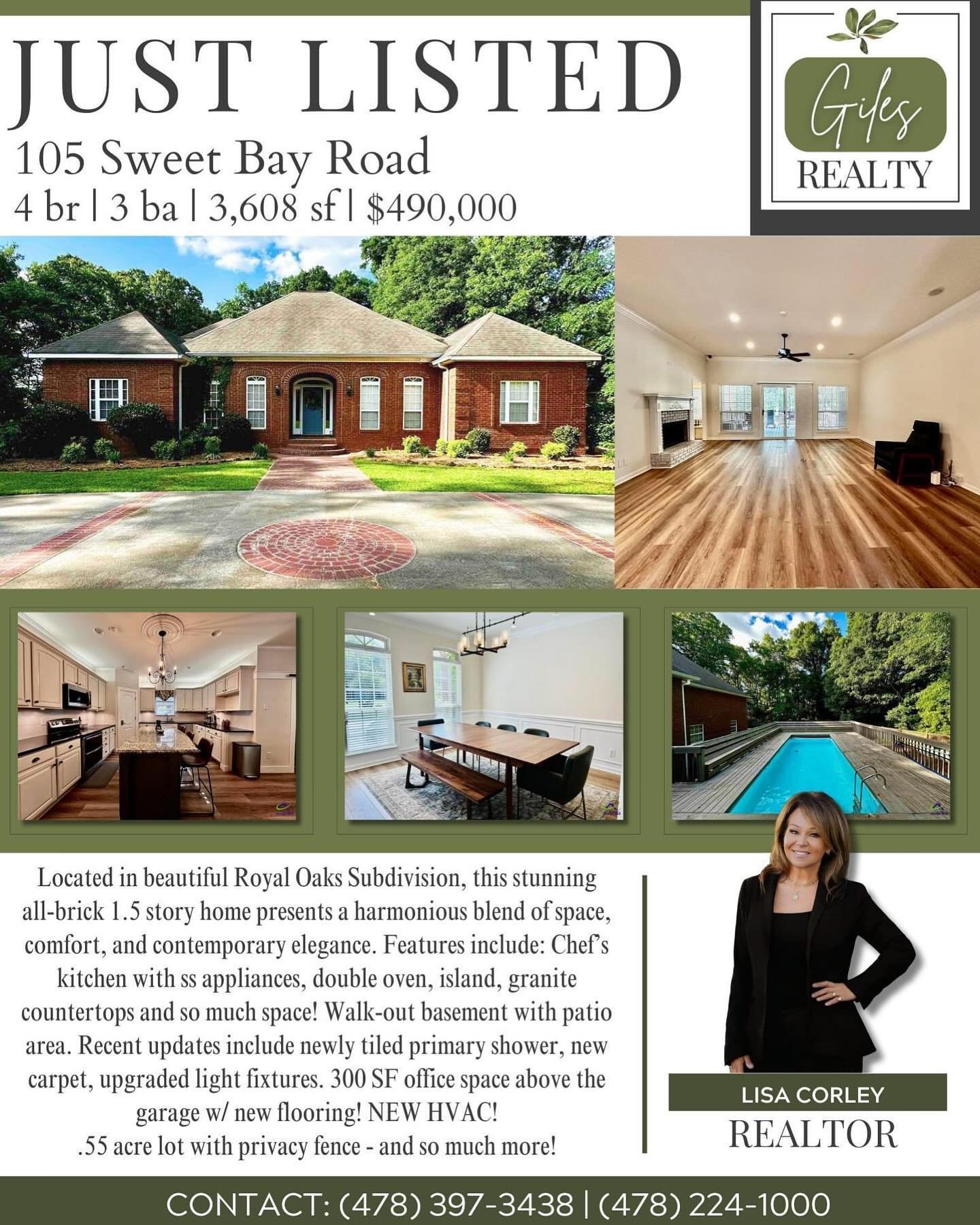 🏡 Welcome Home to 105 Sweet Bay Road! 🏡

Located in beautiful Royal Oaks Subdivision, this home sits on a .55-acre lot enveloped by wooded privacy, an additional wired shop, circular driveway and long side driveway. 

Features include:
✅3,608 sf of