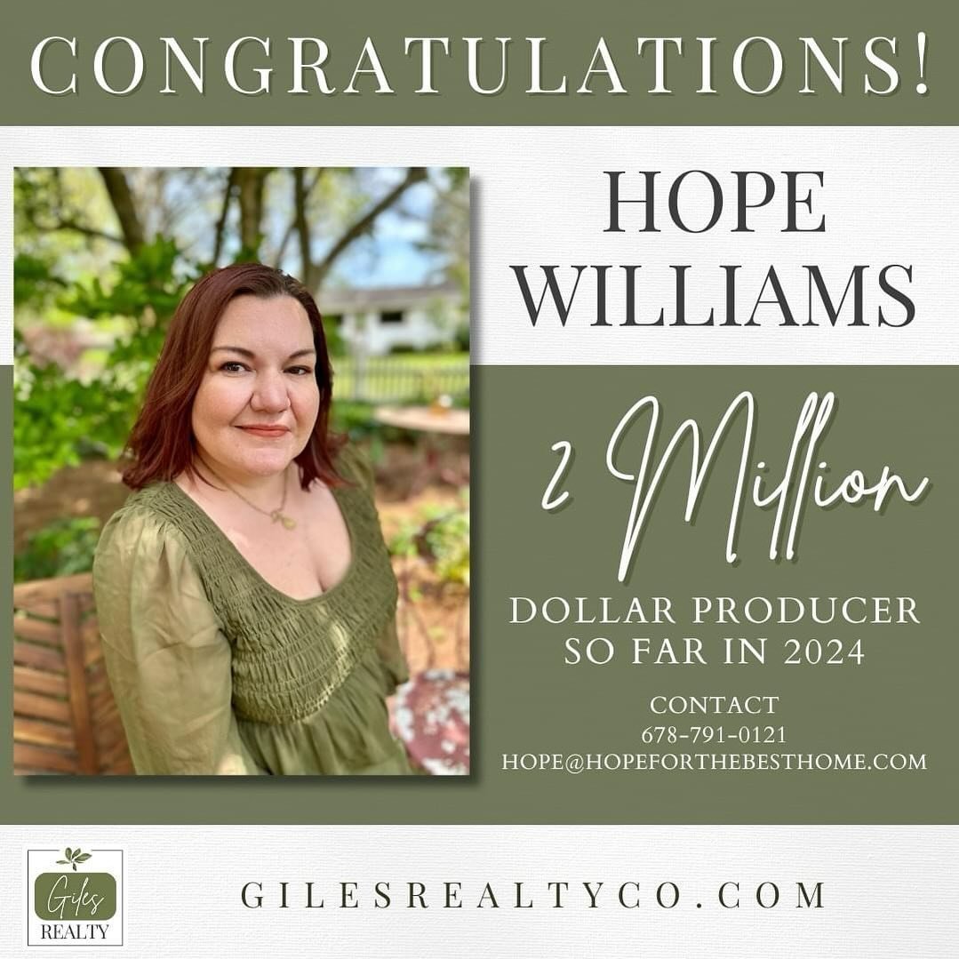 🎉🌟 Help us congratulate Hope Williams, Realtor for achieving over TWO million dollars in production so far in 2024! 🎉🌟 We are so proud to have you on our team! You are on 🔥!

#milliondollarclub #realtor #gilesrealty #RealEstateSuccess #Milestone