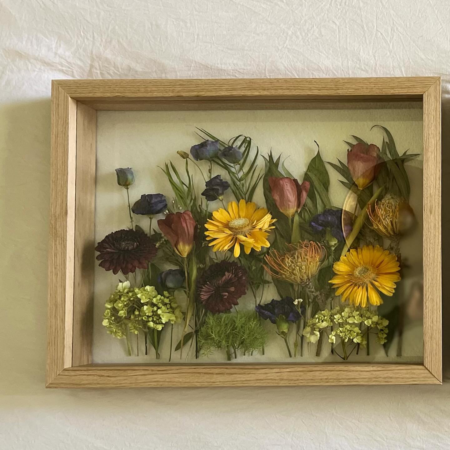 A beautiful garden style set to remember a very special person. 🦋

14x18&rdquo; butternut finish shadowbox with glass backer