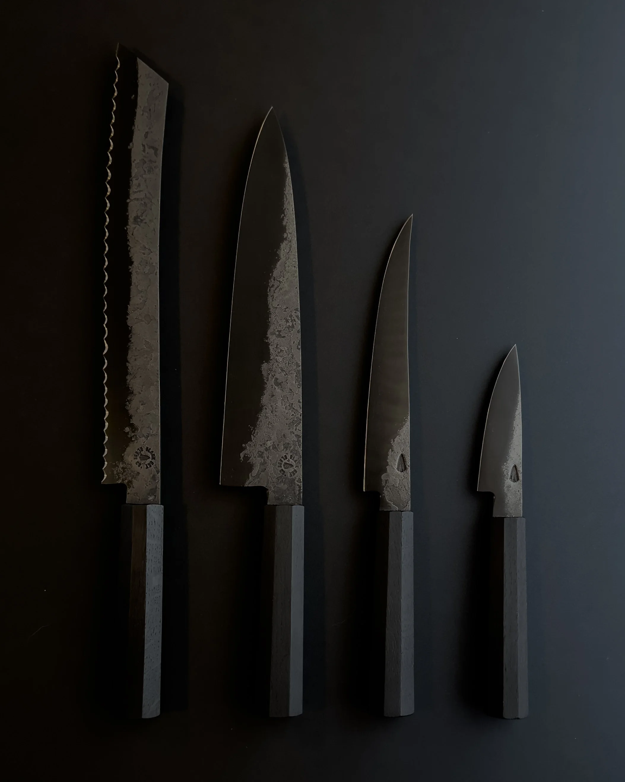 Matching set forged from 52100 with bog oak handles