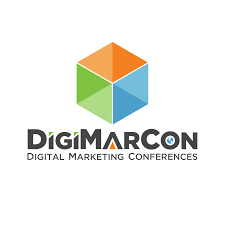 Logo for DigiMarCon Digital Marketing Conferences with a hexagon divided into four colored sections