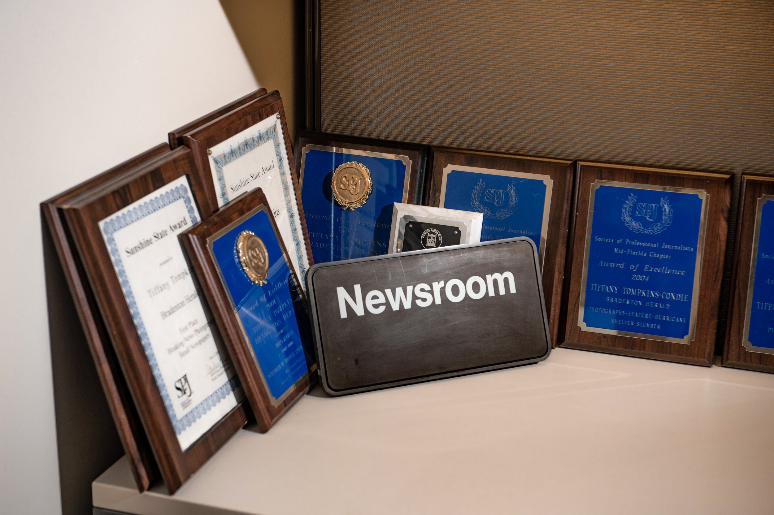 Awards displayed in The Bradenton Herald newsroom in Bradenton, Florida on February 25, 2020. The McClatchy owned newspaper was founded in 1922. 