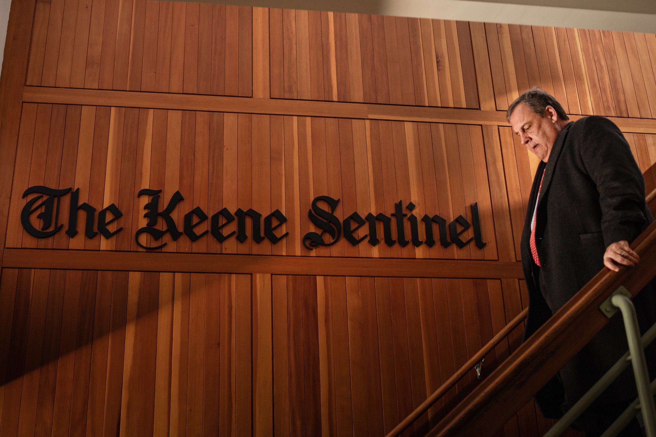 Republican presidential candidate, Chris Christie, visits The Keene Sentinel newsroom on January 5, 2024 in Keene, New Hampshire. 