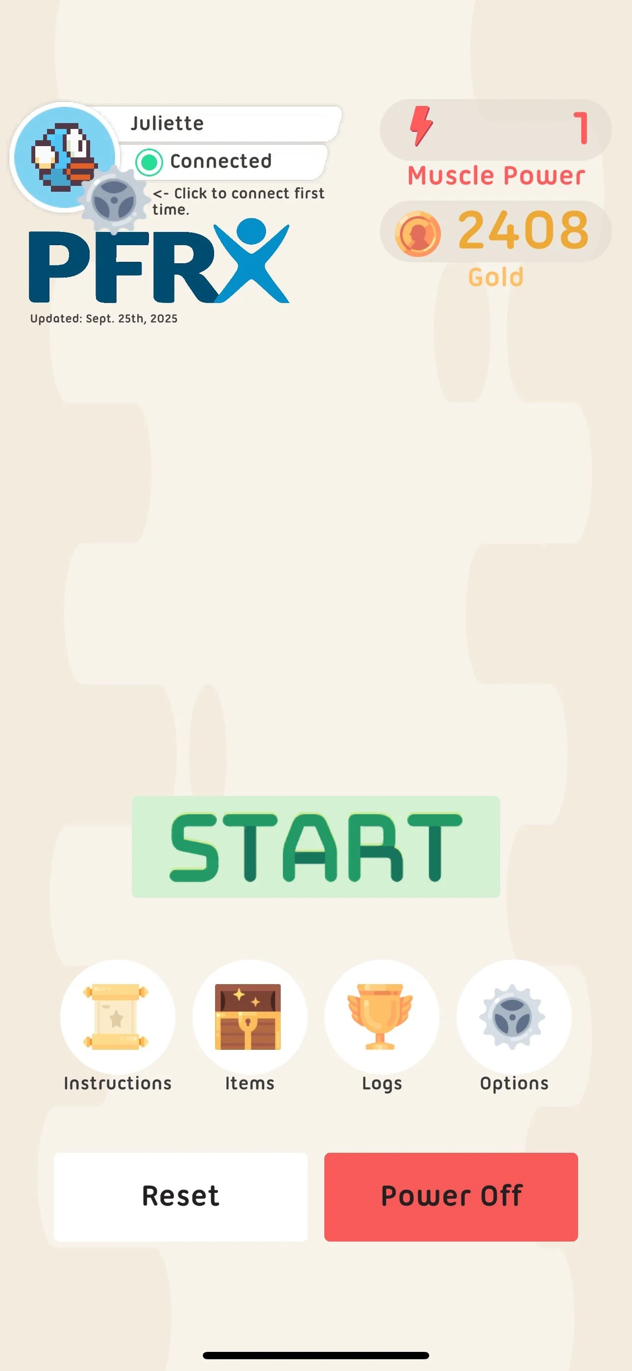 pfrx app game intro screen